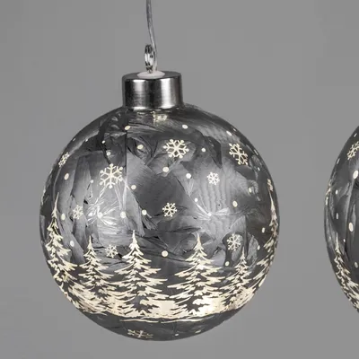 Produktbild von LED Deko Kugel FROSTY WINTERWALD zum aufhängen D. 10cm grau Formano W25