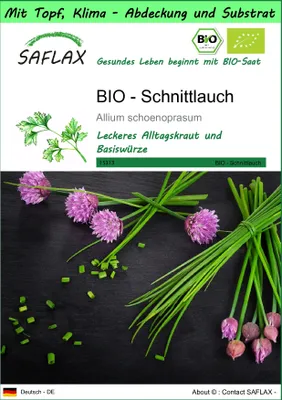 Produktbild von SAFLAX Garden to go - BIO - Schnittlauch - Allium schoenoprasum - 250 Samen - Mit Topf, Klima - Deckel und Anzuchtsubstrat