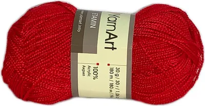 A ball of red yarn on a white background.