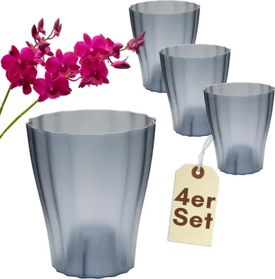 Produktbild von 4er Set Orchideentopf Transparent Orchideen Übertopf Pflanztöpfe Übertöpfe für Orchideen aus Kunststoff Innen Durchsichtig Elegant 16 cm rauchfarbig