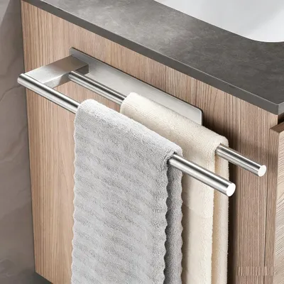 Imagen del producto de Omgoods - Soporte para toallas autoadhesivo - 39 cm, acero, no requiere taladrar, color plateado