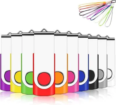 Produktbild von 32GB USB-Sticks in Metallgehäuse mit Swivel-Design, Ultra Slim, 10 Stück, mit Schlüsselanhänger