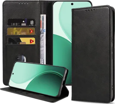 Produktbild von Geeignet für Oppo Reno 14 Handytasche Kunstleder mit Magnetverschluss und Kartenhalter Bookcase mit Klappe - Wallet Case mit Kartenfach - Schwarz - Smartphonics
