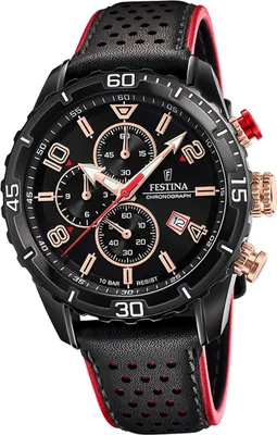 Zdjęcie produktu dla Skórzany zegarek męski Festina F20519/4 czarny chronograf D2UF20519/4