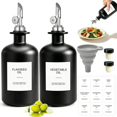 Ölflaschen-Set 2x 500 ml Glas mit Ausgießer, schwarz