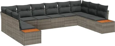 Image de Ensemble de canapés de jardin vidaXL, 10 pièces, gris, en polyrotin