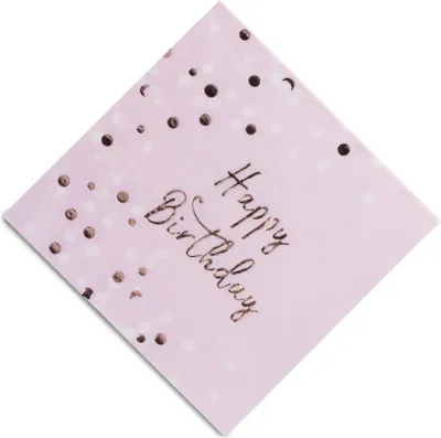 Immagine prodotto di 16 tovaglioli di carta Happy Birthday rosa oro 33 x 33 cm - Taglia unica