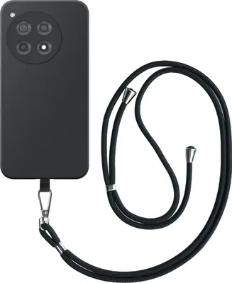 Immagine prodotto di Custodia per telefono OnePlus 12R con cordino nero staccabile - Custodia flessibile in silicone TPU con cordino nero - Nero - Smartphonics
