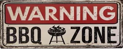 Produktbild von Blechschild WARNING BBQ ZONE Nostalgie Vintage Dekoschild Grillen 20x50cm
