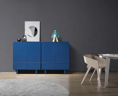 Obrázek produktu pro Dvojitá komoda Modré komody Designová skříňka s vysokou jednotkou Příborník dřevo sada 2 ks