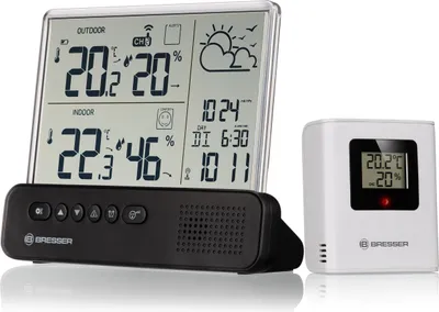 Produktbild von Bresser Funkwetterstation mit Außensensor transparentem Display Temperatur Luftfeuchtigkeit Wecker