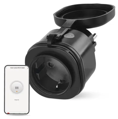 Produktbild von EMOS GoSmart ZigBee Outdoor Steckdose 16A, 2,4GHz Smart Steckdose mit Timer und Stromzähler, IP44, manuell oder mit Smart-App gesteuert, kompatibel mit Amazon Alexa, Google Assistant, schwarz