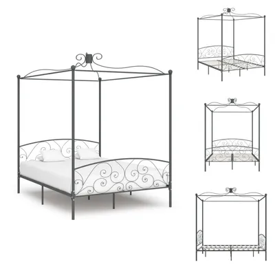 Produktbild von vidaXL Himmelbett-Gestell Grau Metall 180 x 200 cm -  Betten & Bettgestelle