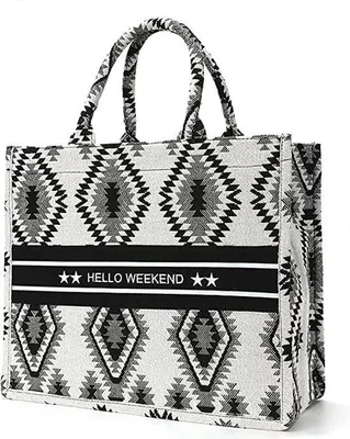 Zdjęcie produktu dla Torba damska Tomivo® z haftowanym wzorem – torba typu shopper, torba na zakupy i torba plażowa dla kobiet, wykonana z płótna, zamykana na magnes