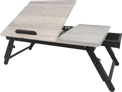 Produktbild von Relaxdays Laptoptisch für Bett & Couch, klappbarer Betttisch, Bambus, höhenverstellbar, Betttablett, grau/schwarz