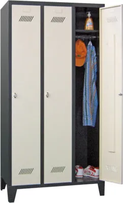 Produktbild von Spindschrank m. Füßen - Höhe 185 cm - 3 Abteile a 30 cm - Drehriegel - tiefschwarz/reinweiß