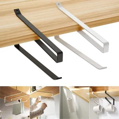 Produktbild von Küchenablage mit 2 Rollhaltern, selbstklebende Wandhalterung, Küchenhandtuchhalter für Bad und WC
