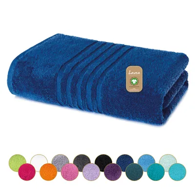 Produktbild von Lavea® Badetuch 100x150 cm, 100% Baumwolle, Duschtuch, saugstark, weich, hautfreundlich, Frottierserie Bali, waschbar, strapazierfähig – Navyblau