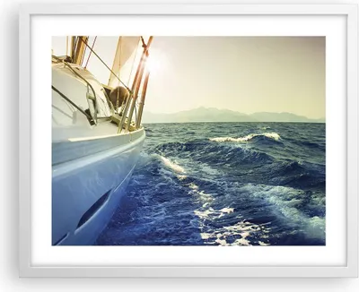Produktbild von Gerahmtes Poster - Weißer Rahmen - Yacht Segelboot Sonne - 50x40 cm - Wand Bild - Wanddeko - Wandbilder - Kunstposter - Wandposter - Bilderrahmen - Bilder - Kunstdruck - Wandbild - P2WAA50x40-4138