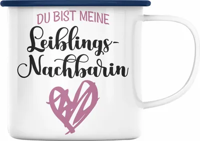 Produktbild von Trendation - Beste Nachbarin Der Welt Emaille Tasse Geschenk Lustig Abschied Abschiedsgeschenk (Blau)