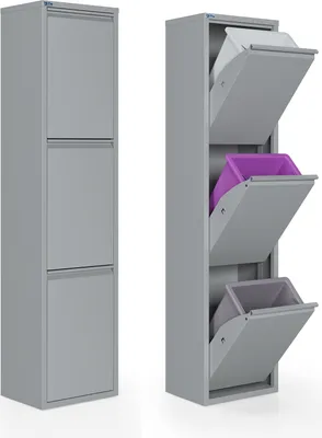 Produktbild von Bristol Mülleimer Mülltrenner Abfalleimer aus Metall 3-türig 3x15L Hell Grau