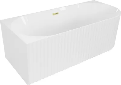 Produktbild von Mexen Gia freistehende Eckwanne geriffelt links 170 x 80 cm, weiß glänzend, Überlauf gold gebürstet - 52701708000L-55