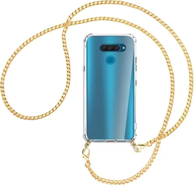 Produktbild von Handykette Backcover-Schutzhülle mit Band (Metall goldfarben) für LG Q60 - goldfarbene Kette