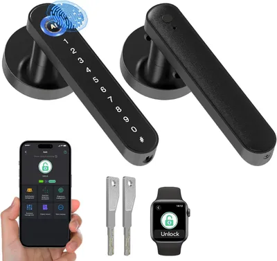 Imagen del producto de Cerradura biométrica para puertas, con sensor de huella dactilar, teclado numérico, control mediante aplicación y acceso sin llave