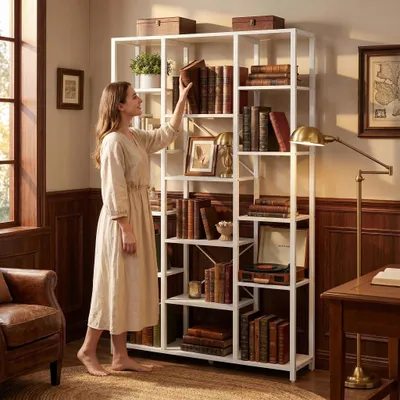 Produktbild von Bücherregal, Standregal mit 6 Ebenen 15 Ablagen, Verstellbare offene Ablagen, für Wohnzimmer, Büro, Schlafzimmer, 30 x 100 x 170cm, Weiß