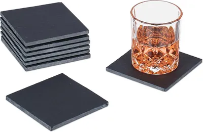 Immagine prodotto di Sottobicchieri in pietra - Set da 8 - Sottobicchieri quadrati in vetro - Adatti per tazze e bicchieri - Dimensioni: 10 x 10 cm - Colore: antracite