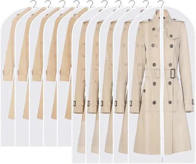 Image de Housses de protection transparentes Unyqoos® avec fermeture éclair, lot de 10 (5 housses de 60 x 120 cm et 5 housses de 60 x 140 cm), en EVA, de couleur blanche – pour manteaux, robes et costumes