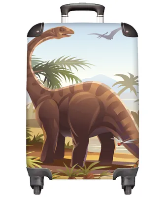 Produktbild von MuchoWow® Koffer Handgepäck Trolley Rollkoffer Kleine Reisekoffer mit 4 Rollen - Dinosaurier - Landschaft - Tropisch - Kinder - Jungen - Cabin Size < 55x40x23 cm & 55x40x20 cm - Kinderkoffer - Kabinenkoffer - Boardgepäck - Reise-Box - Reisekoffer - Reisegepäck - Koffer mit Bild - Trolley für Kinder