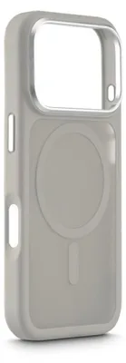 A light gray phone case with a MagSafe ring imprint is shown against a white background.
