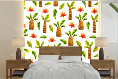 Produktbild von MuchoWow® Fototapete für Wohnzimmer oder Schlafzimmer Wandtapete Vinyl Motivtapete Dschungel - Blätter - Palme - 350x350 cm - Schlafzimmertapete