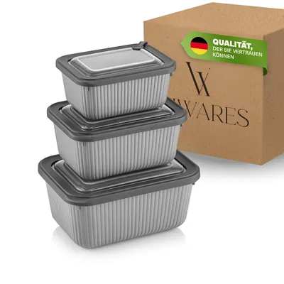 Produktbild von Viwares Frischhaltedosen im 3er Set mit transparentem Ventildeckel, Aufbewahrungsbehälter, Küche, stapelbar, BPA-frei, Kunststoff, Mikrowellen/Kühlschrankgeeignet, 3 Größen (650ml/1050ml/1750ml)