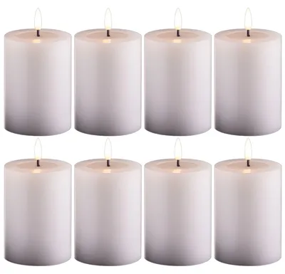 Produktbild von 8 Pack kleine LED Stumpenkerze mit Timer weiß - 7,5cm ø 10cm Höhe - 2 AA Batterien nötig LED Echtwachskerze mit Flackereffekt flammenlose Stumpenkerze - LED Kerze schmal Weihnachtsbeleuchtung