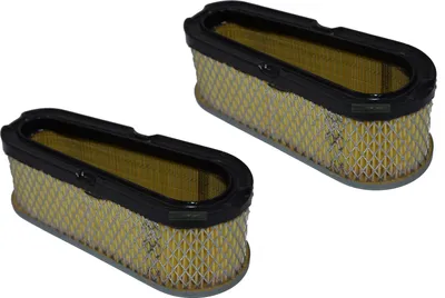 Two oval-shaped air filters with yellow filtering material and black rubber seals are shown against a white background.