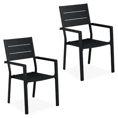 Produktbild von Gartenstühle - Balkonstühle - Terrassenstühle - Gartenmöbel - Set aus 2 Stück - Schwarz mit Holzoptik