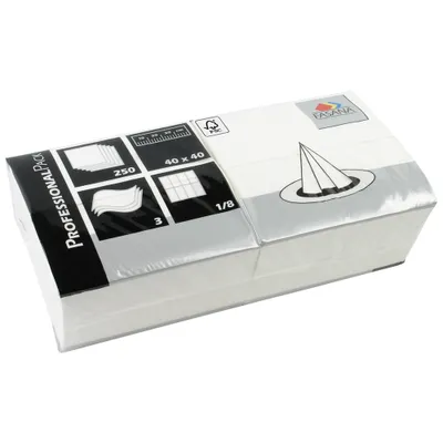 Obrázok produktu pre Servítky 40x40 cm 3 vrstvy 1/8 záhybu 250 kusov Biela