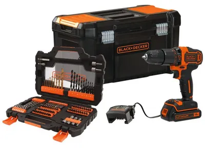 Produktbild von BLACK & DECKER Akku-Schlagbohrschrauber 18V 2-Gang, mit 104-teilig Zubehör + Koffer