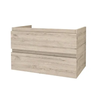 Productafbeelding van BELVIT ARONA Onderkast voor wastafel, badkamerkast, 80 cm, MDF, soft-close sluiting, licht hout, 2 lades, hangend model