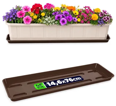 Produktbild von KADAX Untersetzer 80 cm für Blumenkasten, rechteckig Blumenuntersetzer aus Kunststoff, Blumentopfuntersetzer für Balkonkasten, Pflanzenuntersetzer für Balkon & Fensterbank (Braun)