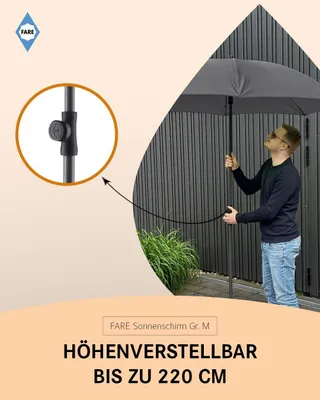 Produktbild von FARE Sonnenschirm M Höhenverstellbar Knickvorrichtung Lichtschutzfaktor UPF 50+ ⌀180cm, Farbe:Grau