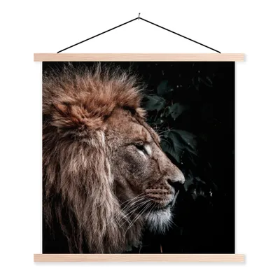 Produktbild von MuchoWow® Textilposter Löwe - Blätter - Tiere 40x40 cm mit holzfarbenen Rahmen - Posterleiste