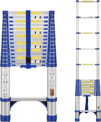 Obrázok produktu pre Hliníkový teleskopický rebrík, ľahký, výsuvný, protišmykový, prenosný, rebrík na povalu, vysoká nosnosť, rebrík do karavanu, skladací.