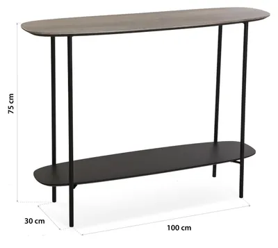 Konsolentisch, schmal, 75x100x30 cm, Holz/Metall, braun/schwarz