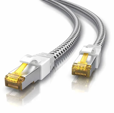 Imagen del producto de Cable de conexión Primewire CAT 7, cable sin revestimiento con cubierta de algodón, cable LAN Gigabit Ethernet, 10 Gbit/s, blindaje S/FTP PIMF, cable de red, 5 metros