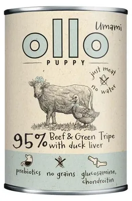 Obrázek produktu pro OLLO Puppy Umami Hovězí a zelený tripa s játry z kachny - mokrá krmiva pro psy - 850 g