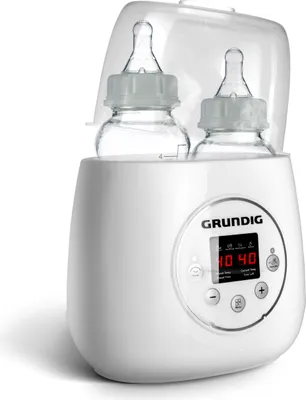 Produktbild von Grundig Flaschenwärmer - Doppelter Flaschenwärmer - 200W - Platz für 2 Babyflaschen - Erwärmen, Auftauen und Sterilisieren - inkl. Dampfhaube - Weiß