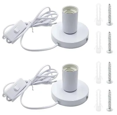 Zdjęcie produktu dla Podstawa lampy stołowej vintage E27 biała z kablem 1 8 m zestaw 2 sztuki